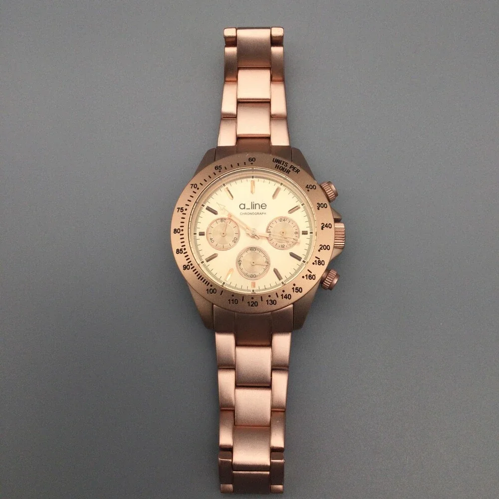 A_line Amore Chronograph Women Watch 40mm Rose Gold Tone New Battery 6.5